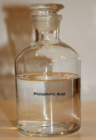 Glass reagent bottle containing clear Phosphoric Acid solution