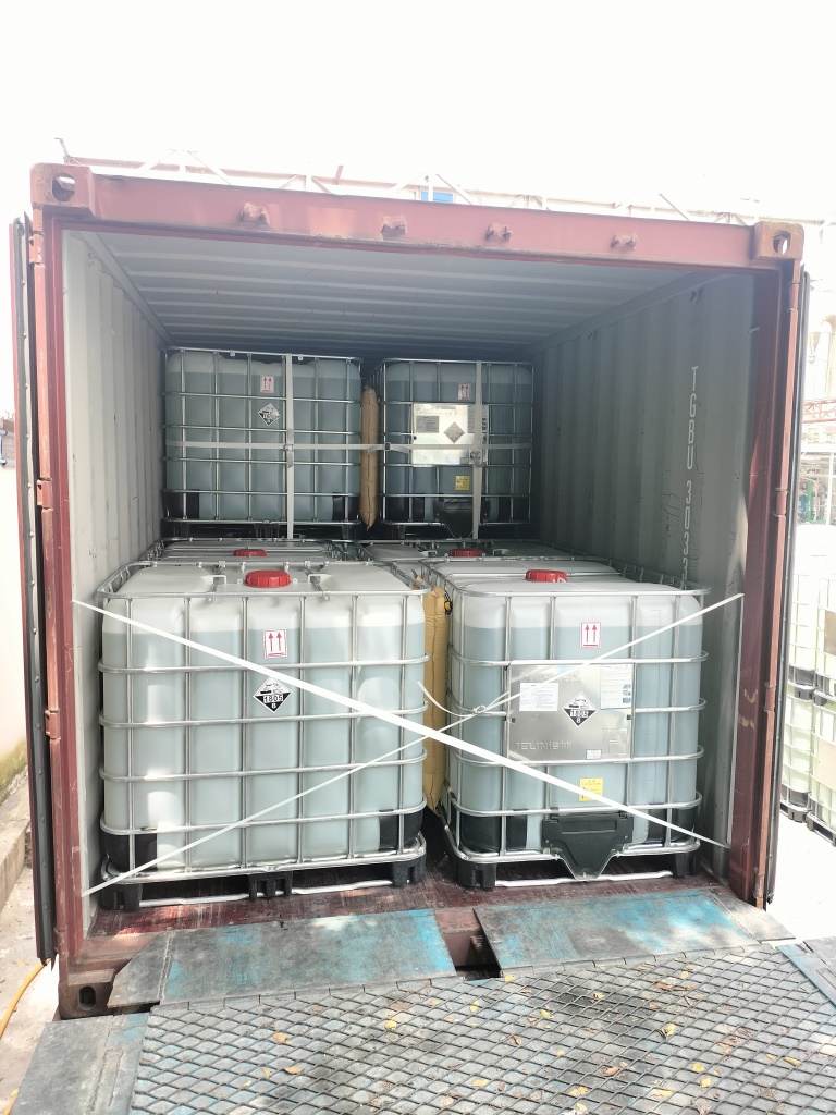 Phosphoric acid containers prepared for export loading and shipment inspection